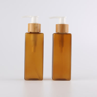 Organiczne bambusowe opakowania kosmetyczne Plastikowe butelki z pompką z bambusową tacą 4 uncje 120 ml kwadratu